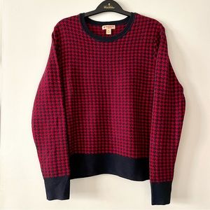Brooks Brothers Navy & Red Wool Houndstooth Intarsia Sweater